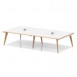 Oslo Volta 3200mm Rectangular Boardroom Table With Pop-up Power Module White Top Natural Wood Edge White Frame OSL0230