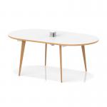 Oslo Volta 1800mm Oval Boardroom Table With Pop-up Power Module White Top Natural Wood Edge With Wooden Splayed Leg OSL0232