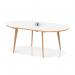 Oslo Volta 1800mm Oval Boardroom Table With Pop-up Power Module White Top Natural Wood Edge With Wooden Splayed Leg OSL0232