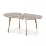 Oslo Volta 1800mm Oval Boardroom Table With Pop-up Power Module Grey Oak Top With Wooden Splayed Leg OSL0233