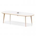 Oslo Volta 2400mm Oval Boardroom Table With Pop-up Power Module White Top Natural Wood Edge With Wooden Splayed Leg OSL0237