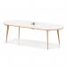 Oslo Volta 2400mm Oval Boardroom Table With Pop-up Power Module White Top Natural Wood Edge With Wooden Splayed Leg OSL0237