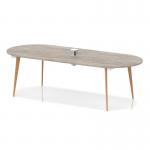 Oslo Volta 2400mm Oval Boardroom Table With Pop-up Power Module Grey Oak Top With Wooden Splayed Leg OSL0238