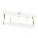 Oslo Volta 2400mm Oval Boardroom Table With Pop-up Power Module White Top With Wooden Splayed Leg OSL0241