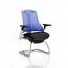 Flex Cantilever Chair White Frame Black Fabric Seat Blue Back With Arms PR1308