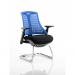 Flex Cantilever Chair Black Frame Black Fabric Seat With Blue Back With Arms PR1315