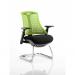 Flex Cantilever Chair Black Frame Black Fabric Seat With Green Back With Arms PR1316