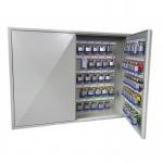 The photograph captures a sleek and modern Phoenix Key Cabinet, complete with a deep plus and padlock feature. The cabinet boasts 100 hooks for ample key storage and an electronic code lock for added security. The polished exterior exudes professionalism and the cabinet appears sturdy and well-made. The Phoenix brand is prominently displayed on the front, making it clear that this is a high-quality product. Overall, the photograph showcases a reliable and efficient key cabinet option for any space.