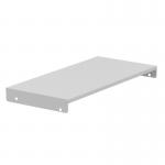 This image features the Silverline Cupboard and Bookcase Accessories Qube Roll Out Reference Shelf. It is a sturdy metal shelf with a smooth, silver finish. The shelf features a clean and modern design, with multiple compartments and a roll-out mechanism for easy access to stored items. The overall appearance is sleek and functional, perfect for organizing any space.