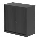 Qube 1000mm Side Tambour Cupboard Black With Shelves QS2071