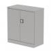 The photograph captures two sleek silverline medium cupboards, measuring 1000mm in width, with a goose grey finish. Each cupboard has two doors and a shelf, providing ample space for stationery storage. The modern design adds a touch of sophistication to any office space.