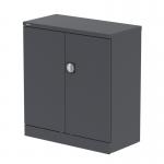 The Silverline Medium Cupboards Qube features a sleek graphite grey design and two tall, sturdy doors. The 1000mm size provides ample storage space, while the addition of a shelf allows for organized stationery storage. Perfect for any modern office space.