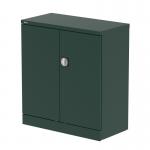 This photo features two British Racing Green Silverline Medium Cupboards Qube, each measuring 1000mm in width and with 2 doors. The cupboards also include a shelf, adding to their functionality and storage space. The British Racing Green color gives a bold and stylish touch to the cupboards, making them a great addition to any office or storage space.