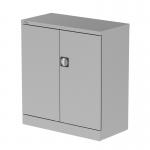 The Silverline Medium Cupboards Qube features a sophisticated design with a sleek silver finish. Its 2-door stationery cupboard is 1000mm tall and equipped with a convenient shelf. The overall look is modern and professional, making it a stylish addition to any office space.