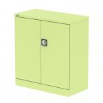 The Silverline Medium Cupboards Qube 1000mm 2-Door Stationery Cupboard in Chlorophyll is a sleek and modern storage solution. It features a single shelf, perfect for organizing stationery or other small items. The vibrant green color adds a pop of color to any office space. The two doors open up to reveal ample space for storing larger items. The clean lines and simple design make this cupboard a stylish addition to any room.
