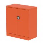 In this image, a bright Sienna Orange Silverline Medium Cupboard Qube stands tall at 1000mm with 2 doors and a shelf. Its neat and modern design adds a pop of color to any space, while providing ample storage for stationery and other items.