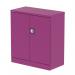 The Silverline Medium Cupboards Qube is a vibrant Traffic Purple color with two doors and a shelf inside. It stands at 1000mm tall and is designed for storing stationery and other office supplies. This compact yet functional cupboard adds a pop of color to any workspace.
