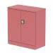 A photograph of the Silverline Medium Cupboards Qube 1000mm 2-Door Stationery Cupboard Antique Pink With Shelf QS2099 shows a sleek and stylish storage unit in a feminine antique pink color. The two doors open to reveal ample space for organizing office supplies, with a single shelf for added convenience. The smooth finish and modern design make it a perfect addition to any workspace or home office.