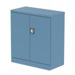 The Silverline Medium Cupboards Qube features a 2-door stationery cupboard with a pastel blue finish. It measures 1000mm in width and includes a convenient shelf inside. The sleek and modern design adds a touch of style to any office or workspace.