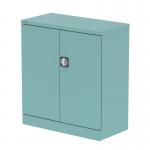 A beautifully sleek and modern storage solution, this medium-sized Silverline Qube cupboard is painted in a soft pastel turquoise and features two doors with a convenient shelf inside. With a width of 1000mm, its the perfect addition to any office or workspace.