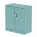 A beautifully sleek and modern storage solution, this medium-sized Silverline Qube cupboard is painted in a soft pastel turquoise and features two doors with a convenient shelf inside. With a width of 1000mm, its the perfect addition to any office or workspace.