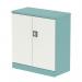 This photo showcases two sleek medium cupboards from Silverline, measuring 1000mm and featuring a pastel turquoise and satin white color scheme. A shelf can be seen inside one of the cupboards, providing functional storage space.