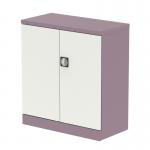 The Silverline Medium Cupboards Qube 1000mm 2-Door Stationery Cupboard in Pastel Violet and Satin White is a sleek and functional storage solution. It features a spacious interior with a shelf for organization and easy access. The pastel violet color adds a pop of personality, while the satin white finish gives it a contemporary look.