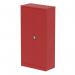 The Silverline Tall cupboards Qube 1850mm 2-Door Stationery Cupboard is a striking red color, featuring shelves for storage. It stands at 1850mm in height, making it a convenient storage solution for any space. The clean and modern design adds a touch of sophistication to any room.