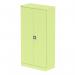 The photograph features a sleek and modern silverline tall cupboard with two doors, standing at 1850mm in height. The color is a vibrant chlorophyll green and the interior contains shelves for storage.