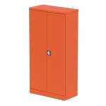 In the photo, the Silverline Tall Cupboards Qube 1850mm stand tall in vibrant Sienna Orange. With 2 doors and multiple shelves inside, these cupboards provide a stylish and functional storage solution for your stationery needs. The glossy finish adds a touch of elegance to any workspace.