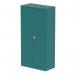This picture features two tall cupboards from the Silverline Qube collection, standing at 1850mm tall. The doors are in a verdigris finish, and the cupboards come complete with shelves for organized storage of stationery and documents.