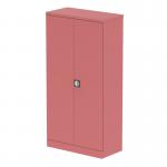 This image features two tall cupboards from Silverlines Qube collection, measuring 1850mm in height. The cupboards have a charming antique pink finish and each has two doors. Inside, there are shelves for organizing stationery and other items.