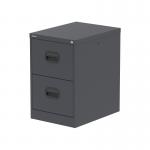 This picture features a sleek and modern Silverline Steel Filing Cabinet Qube, with two drawers in a striking graphite grey color. The cabinet appears sturdy and functional with silver handles and a clean design. It would fit well in any professional office space.