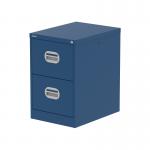 This image features a sleek and modern Silverline Steel Filing Cabinet in a vibrant blue color. The Qube 2 Drawer design offers ample storage space for files and documents, while the steel materials ensure durability and a professional look.