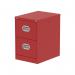 The photo shows sleek Silverline Steel Filing Cabinets in a vibrant red color. The Qube 2 Drawer Filing Cabinet has a modern design with clean lines and a sturdy build. Its compact size makes it perfect for any office space.