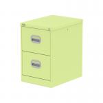 This image features two sleek Silverline Steel Qube Filing Cabinets, each with two drawers. The cabinets have a modern design and are made of durable steel. They are in the color Chlorophyll and are labeled as QS2137.