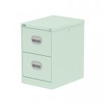 In the photograph, two Silverline Steel Filing Cabinets Qube 2 Drawer Filing Cabinets are shown in a vibrant peppermint green color. The cabinets have a sleek and modern look and are perfect for organizing documents and paperwork in an office setting. The cabinets also feature smooth drawer slides and a lock for added security.