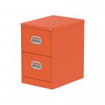 This image shows two sleek and modern Silverline Steel Filing Cabinets, both with two drawers, in a vibrant Sienna Orange color. The Qube design adds a unique touch to these functional storage cabinets. The cabinets are ideal for any office or home space.