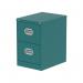 A photo of the Silverline Steel Filing Cabinets Qube 2 Drawer Filing Cabinet Verdigris QS2142 showcases a sleek and modern design with two spacious drawers and a beautiful verdigris finish. The silver accents and clean lines complement any office space, providing functional storage while adding a touch of style.