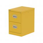 In the picture, a sleek and modern Steel Filing Cabinet from Silverline is displayed in a vibrant Lemon Yellow color. The cabinet has two spacious drawers with silver handles, adding a pop of color and style to any office or workspace. The Qube design adds a unique touch to this functional storage solution.