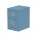 This image shows two Silverline Steel Filing Cabinets, in a pastel blue color, placed one on top of the other. Each cabinet has two drawers with silver handles and a lock mechanism. The cabinets are placed against a neutral background, showcasing their sleek and modern design.