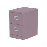 The photograph captures a sleek and modern Silverline Steel Filing Cabinet, featuring a vibrant pastel violet color. The Qube 2 Drawer design adds a touch of sophistication to any office space. Its sturdy construction is visible in the clean lines and smooth finish.