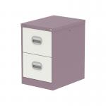 The Silverline Steel Filing Cabinets Qube 2 Drawer Filing Cabinet in Pastel Violet and Satin White showcases a sleek design with clean lines and a modern color combination. Two spacious drawers provide ample storage for documents and other office essentials. The durable steel construction adds a touch of industrial charm to any workspace.