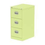 This photograph features Silverline Steel Filing Cabinets Qube, in a striking chlorophyll green color. The cabinet has three drawers, providing ample storage space. The sleek and sturdy design makes it a functional addition to any office space.