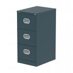 This picture shows a sleek and modern Silverline Steel Filing Cabinet with Qube 3 drawers. The ocean cobalt finish adds a pop of color, making it stylish and functional for any office space.