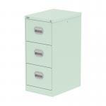 This image showcases a stylish Silverline Steel Filing Cabinet in a vibrant peppermint green color. The Qube 3 Drawer design offers ample storage space, while the silver handles add a touch of sophistication. Perfect for any modern office setting.