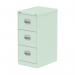 This image showcases a stylish Silverline Steel Filing Cabinet in a vibrant peppermint green color. The Qube 3 Drawer design offers ample storage space, while the silver handles add a touch of sophistication. Perfect for any modern office setting.