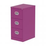 The photograph captures the sleek and modern design of the Silverline Steel Filing Cabinets Qube 3 Drawer Filing Cabinet in a vibrant Traffic Purple color. The cabinet features a sturdy steel construction and three spacious drawers, adding functionality to any office space.