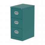The Silverline Steel Filing Cabinets Qube 3 Drawer Filing Cabinet in Verdigris QS2164 is a modern and sleek storage solution. The deep green hue of the cabinet adds a touch of sophistication to any office space. The three drawers provide ample space for organizing files and paperwork. The chrome handles and frame give the cabinet a polished look.
