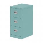 This picture shows a stunning Steel Filing Cabinet in a gorgeous Pastel Turquoise color. It features 3 spacious drawers and a modern Silverline Qube design. The perfect storage solution for your office or home.